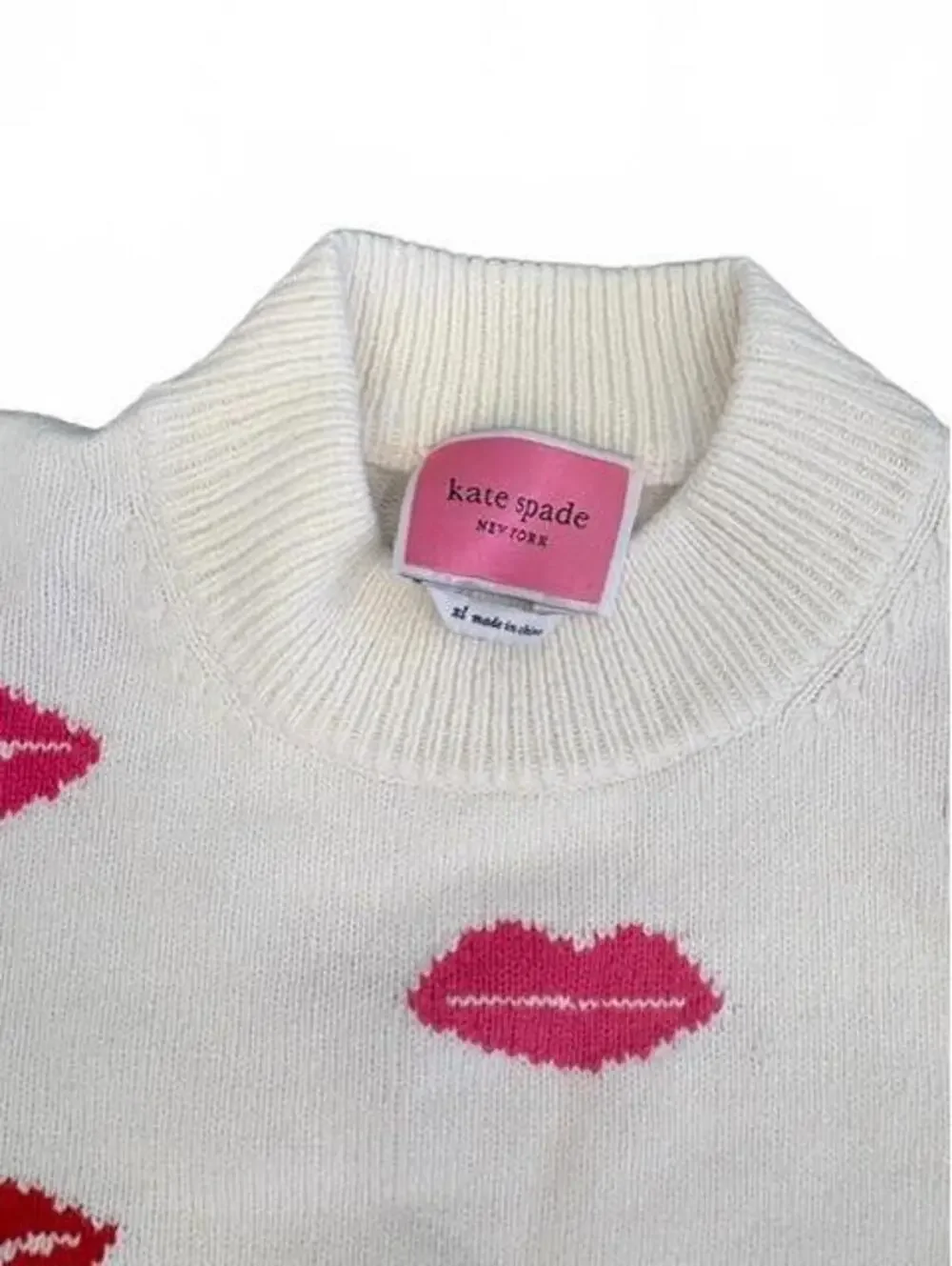 New Kate Spade Kiss Lips Ivory Sweater XL
